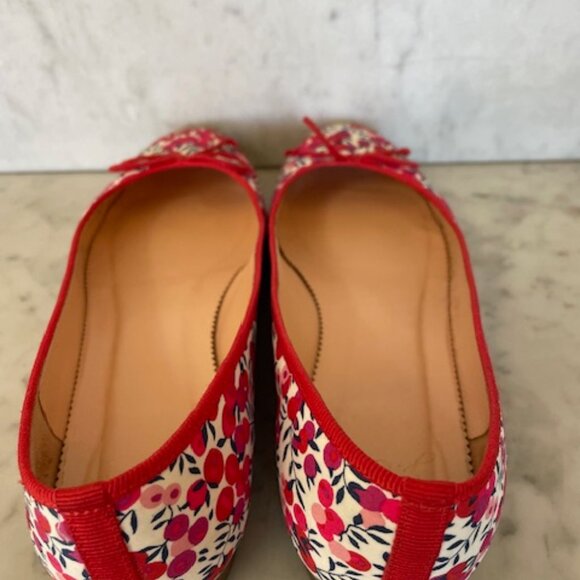 J. CREW Liberty of London Gemma Floral Ballet Flats Sz 6 Red Berry White Pink - Picture 10 of 16